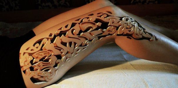 3D leg tattoo