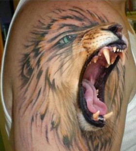 3D lion on arm tattoo