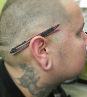 3D pen behind ear tattoo