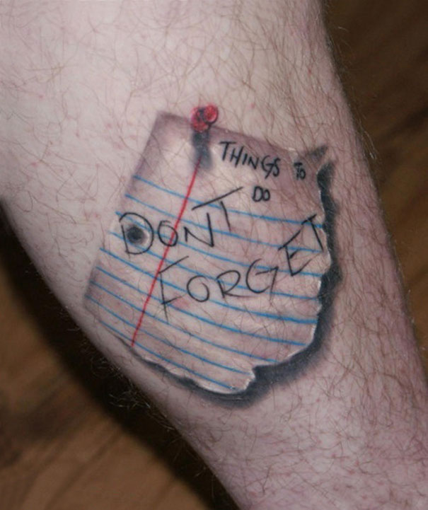 3D pinned reminder on foot tattoo
