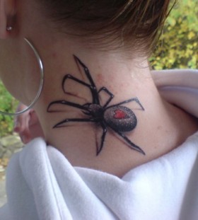 3D spider on neck tattoo