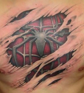 3D spiderman on chest tattoo
