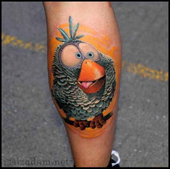 Cute Cartoon 3D Bird Tattoo