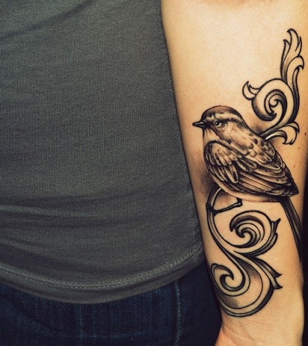 Cute Sparrow Bird Tattoo on Forearm
