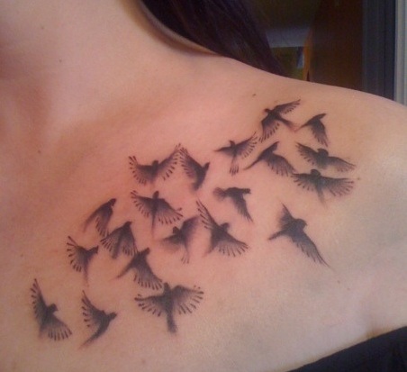 Cool Flying Birds Tattoo Design on Shoulder