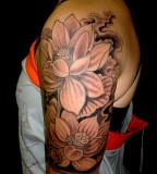 Black And White Flower Tattoos on Half Sleeve