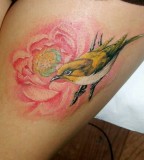 Bird And Flower Tattoo Leg Tattoo for Girls