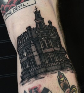 Adams family mansion tattoo by Philip Yarnell