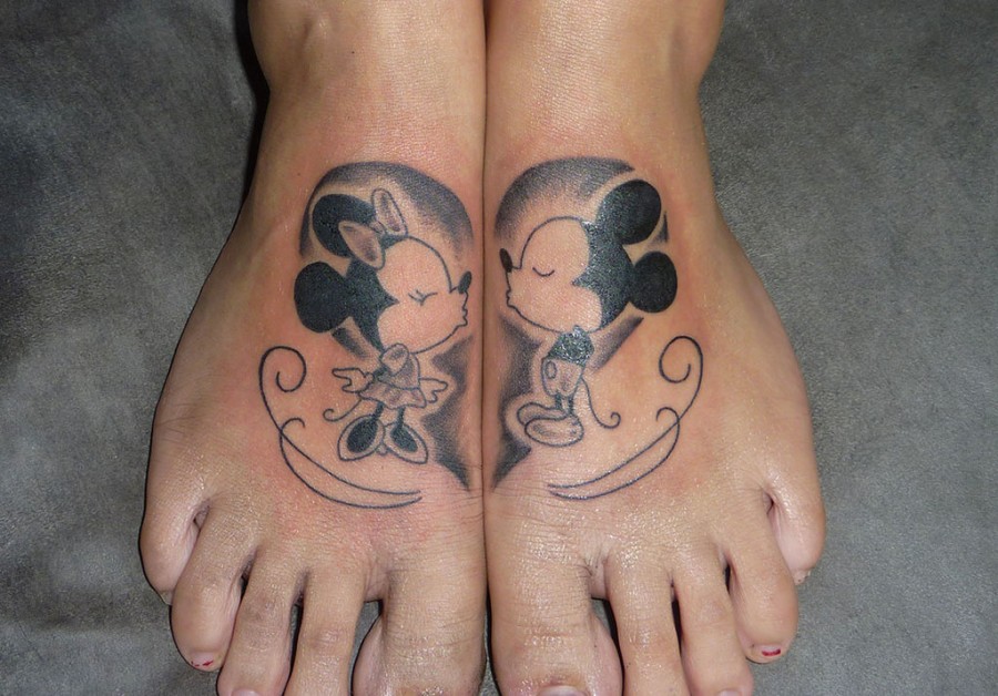 Adorable Minnie and Mickey foot tattoos