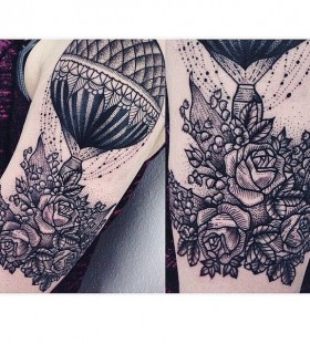 Air balloon and flowers tattoo
