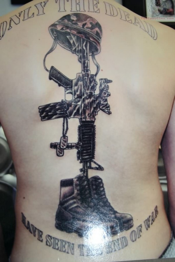 Amazing army theme back tattoo