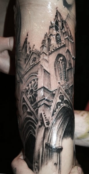 Amazing black architecture tattoo