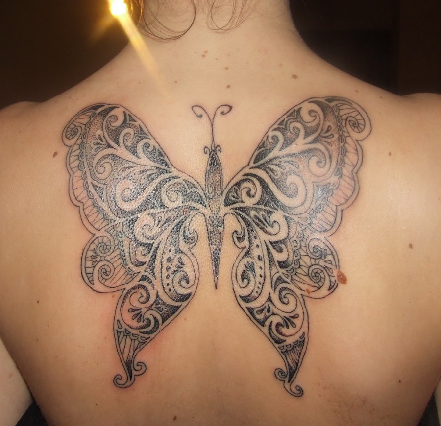 Amazing butterfly lace tattoo