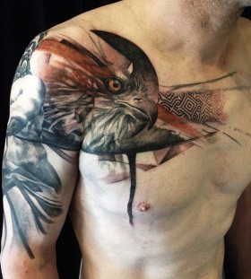 Amazing eagle chest tattoo by David Allen