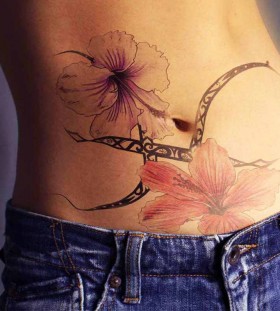 Amazing flowers stomach tattoo