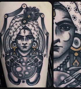 Amazing fortune-teller tattoo by Philip Yarnell