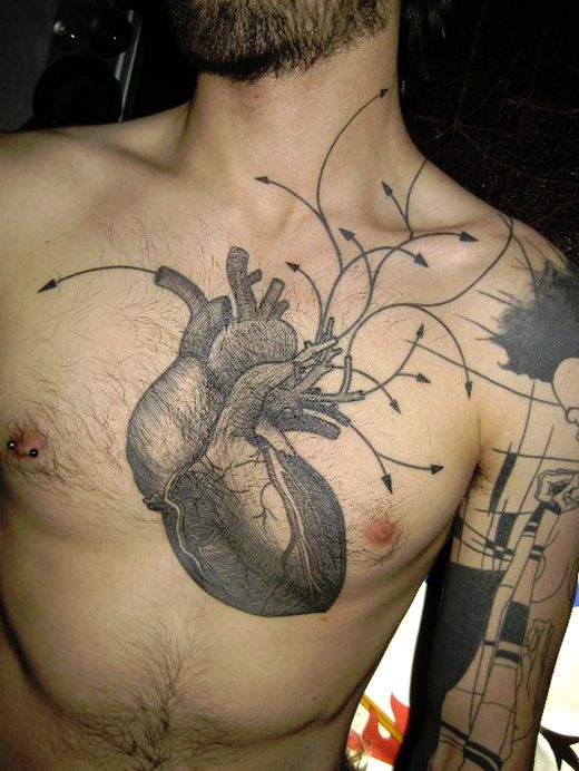 Amazing heart tattoo by Yann Black