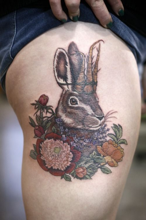 Amazing king bunny tattoo by Alice Kendall