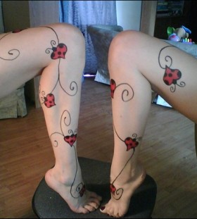 Amazing ladybug leg tattoo