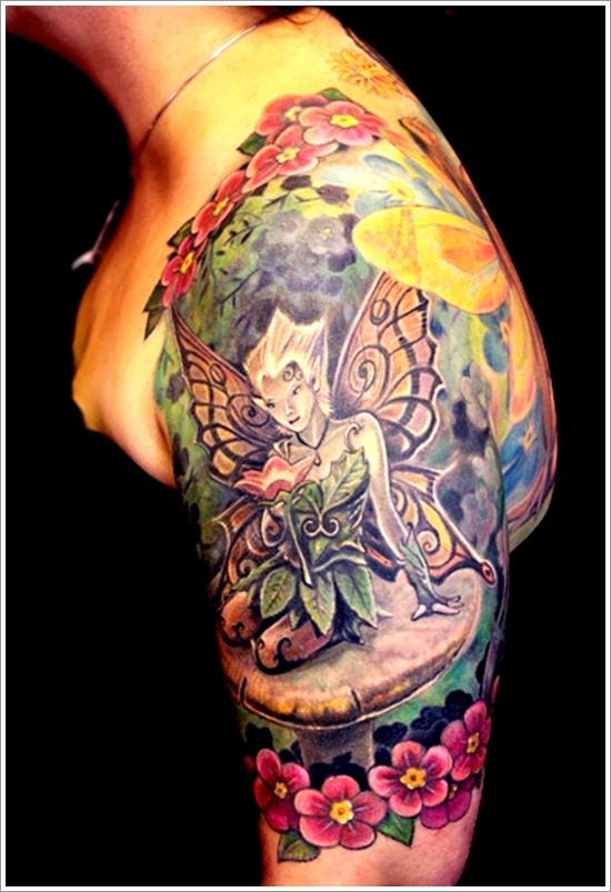 Amazing mushroom fairy tattoo