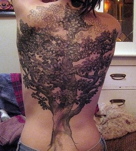 Amazing oak tree back tattoo