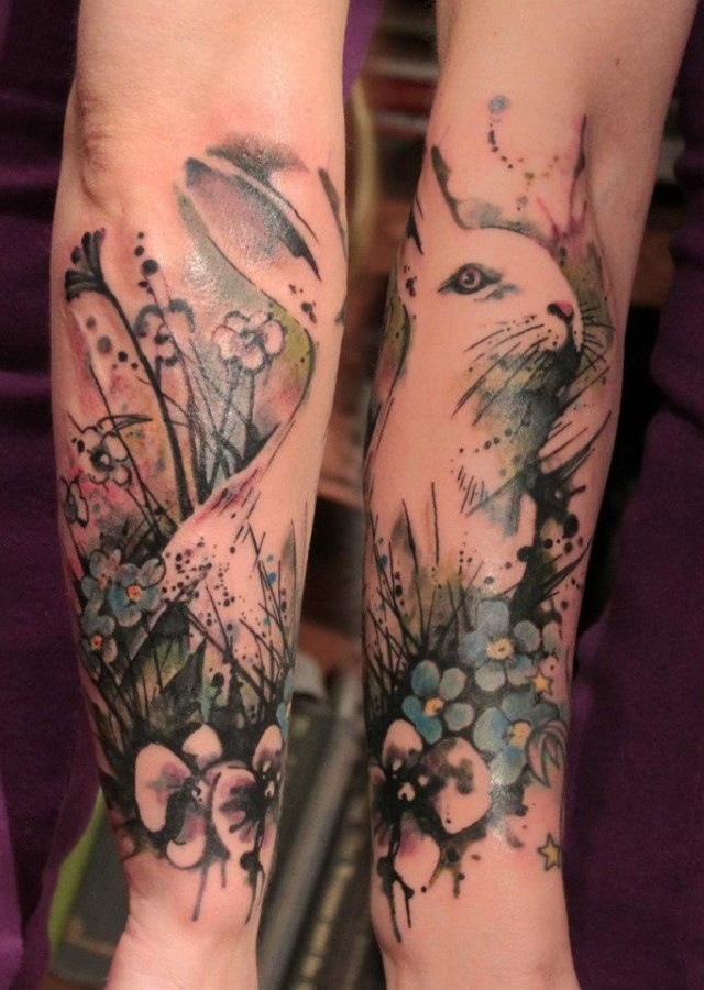 Amazing rabbit arm tattoo