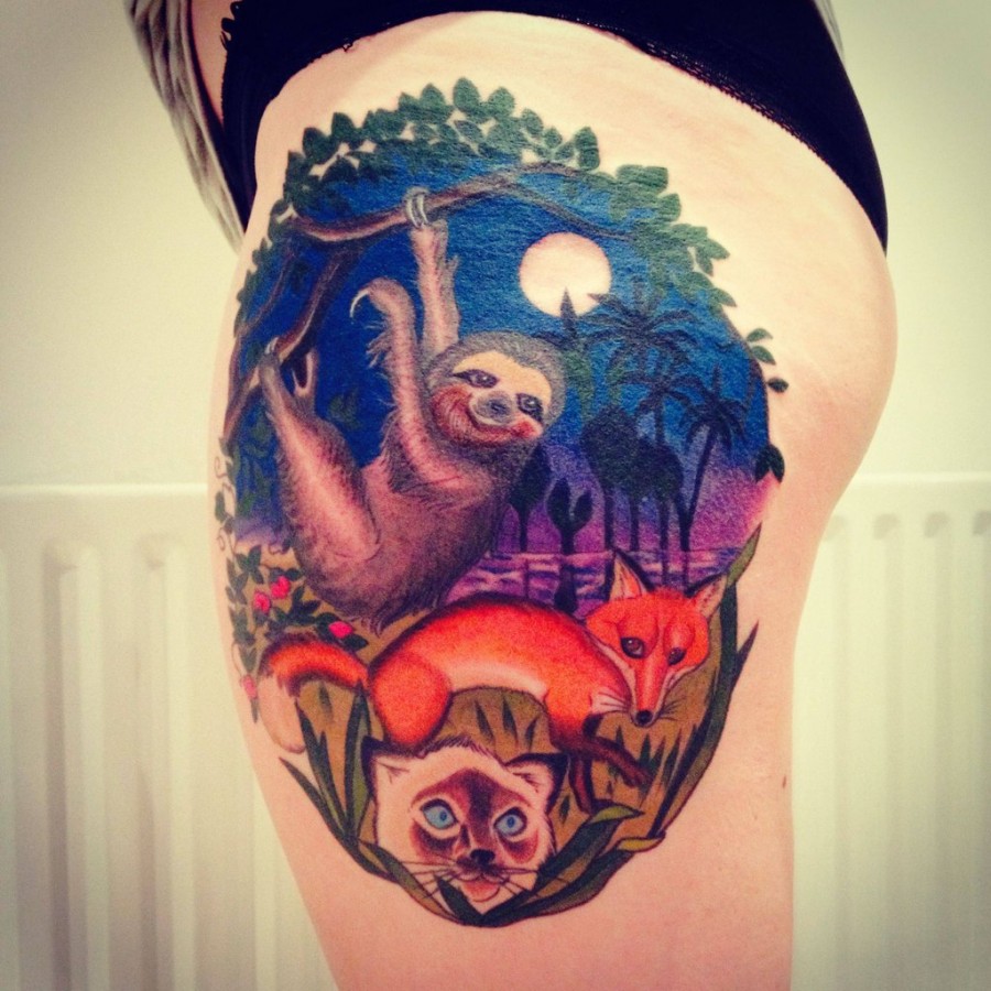 Amazing sloth leg tattoo