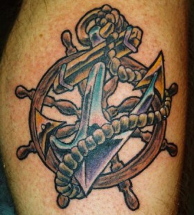 Anchor and rope tattoo