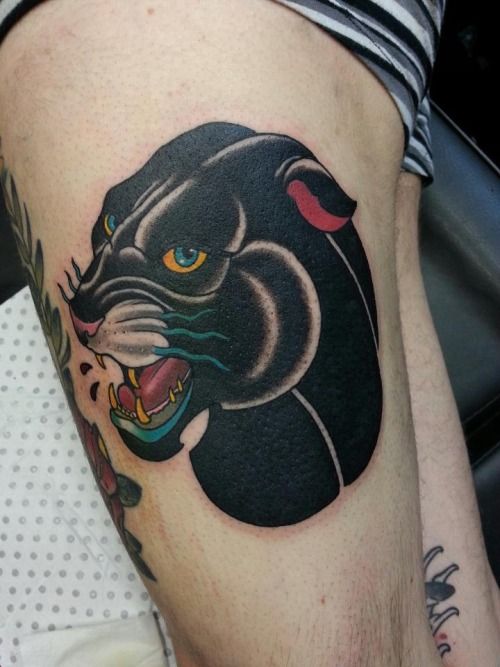 Angry panther tattoo by Drew Shallis
