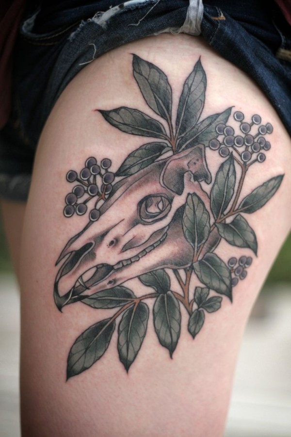 Animal skull tattoo by Kirsten Holliday