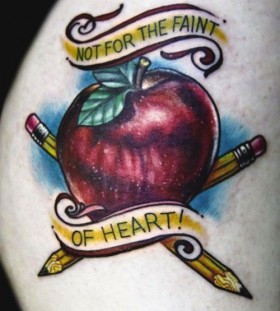 Apple and pencils tattoo by Eva Huber