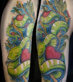 Apple tree and snake tattoo