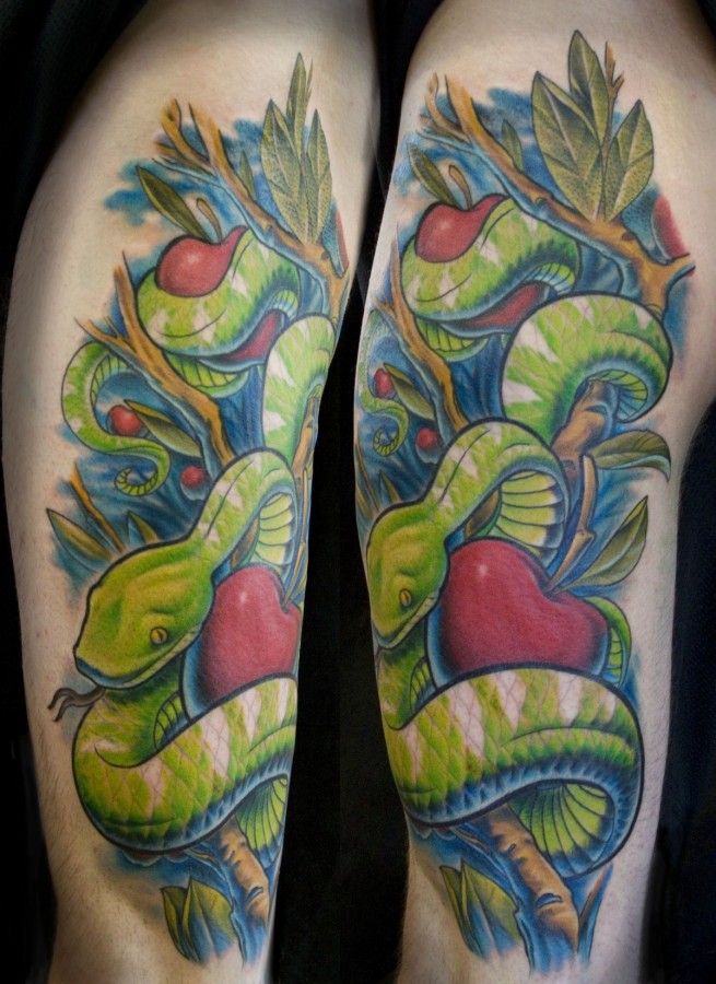 Apple tree and snake tattoo