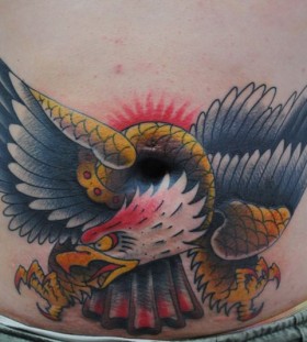 Attacking eagle stomach tattoo