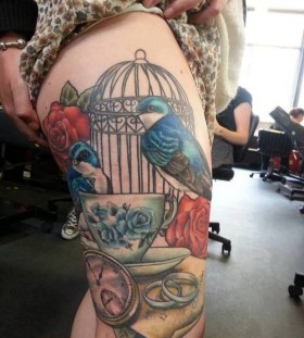 Awesome birdcage leg tattoo