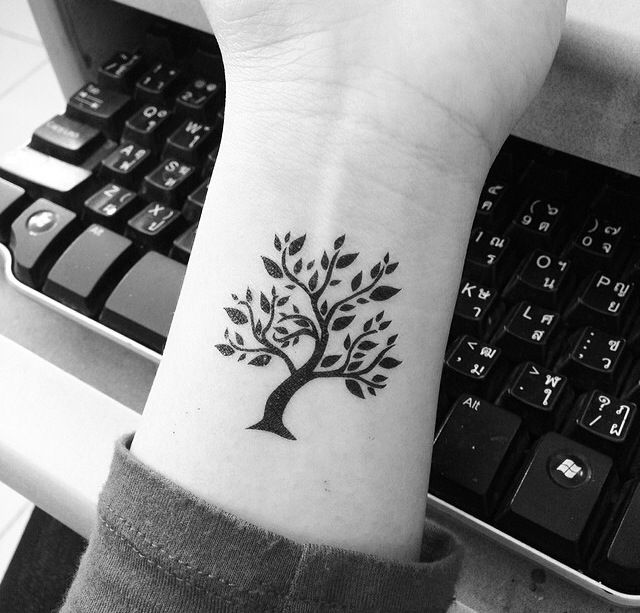 Awesome black tree tiny tattoo