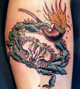 Awesome crab with pipe tattoo