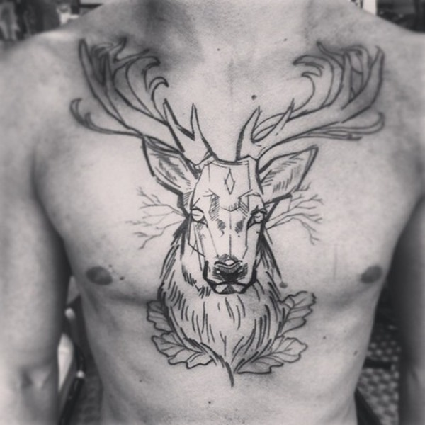 Awesome deer chest tattoo