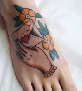 Awesome envelope foot tattoo
