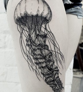 Awesome jellysfish leg tattoo