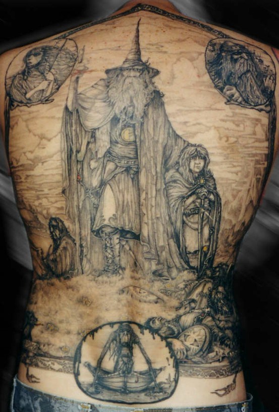Awesome lord of the rings back tattoo