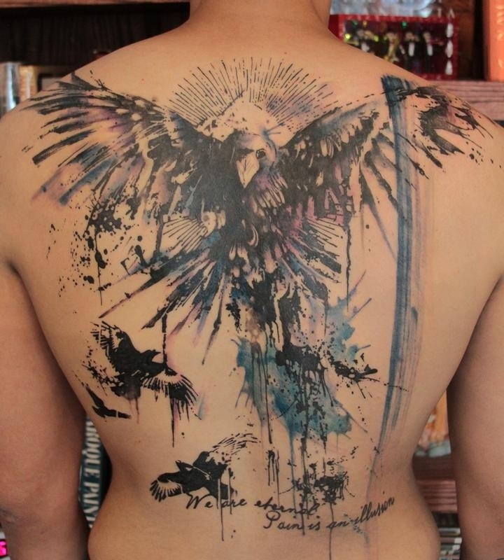 Awesome raven back tattoo