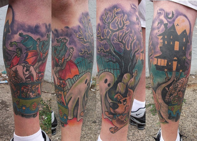 Awesome scooby doo leg tattoo