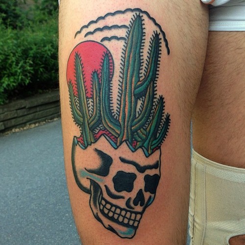 Awesome skull and cactus tattoo