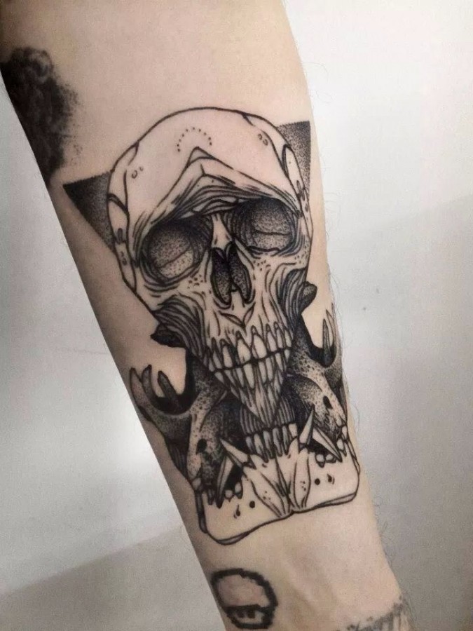 Awesome skull tattoo by Michele Zingales