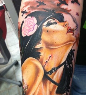 Awesome smoking girl tattoo
