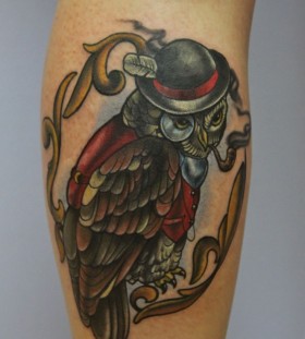 Awesome smoking owl tattoo by Eva Huber