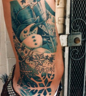 Awesome snowman side tattoo