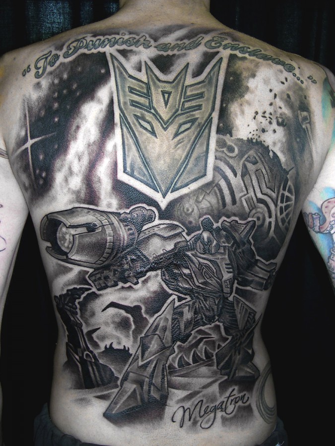 Awesome transformers back tattoo
