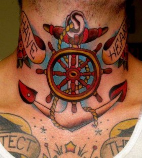 Awesome wheel neck tattoo